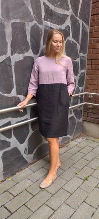 ADA pellavamekko 2-värinen, malva/musta