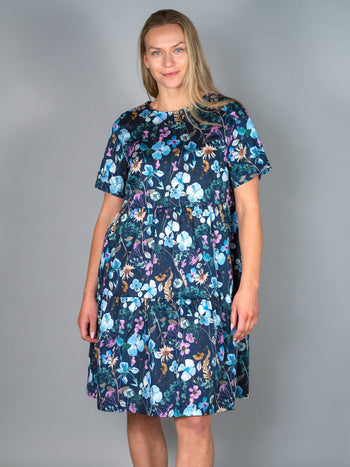 KATRIINA puuvillamekko, painokuosi Niitty, sininen