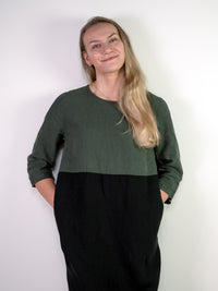 ADA pellavamekko 2-värinen, tummanvihreä/musta