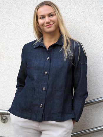 HETA pellavadenimjakku, denimsininen