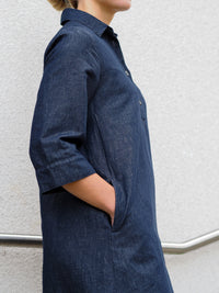 JANINA pellavadenimmekko, denimsininen