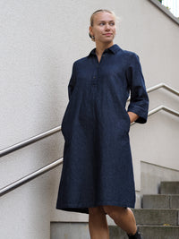 JANINA pellavadenimmekko, denimsininen
