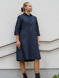 JANINA pellavadenimmekko, denimsininen