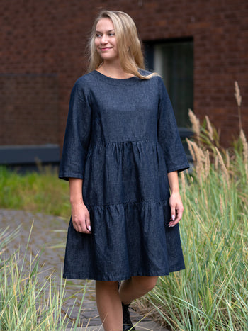 JONNA pellavadenimmekko, denimsininen