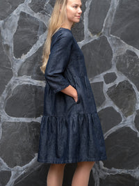JONNA pellavadenimmekko, denimsininen